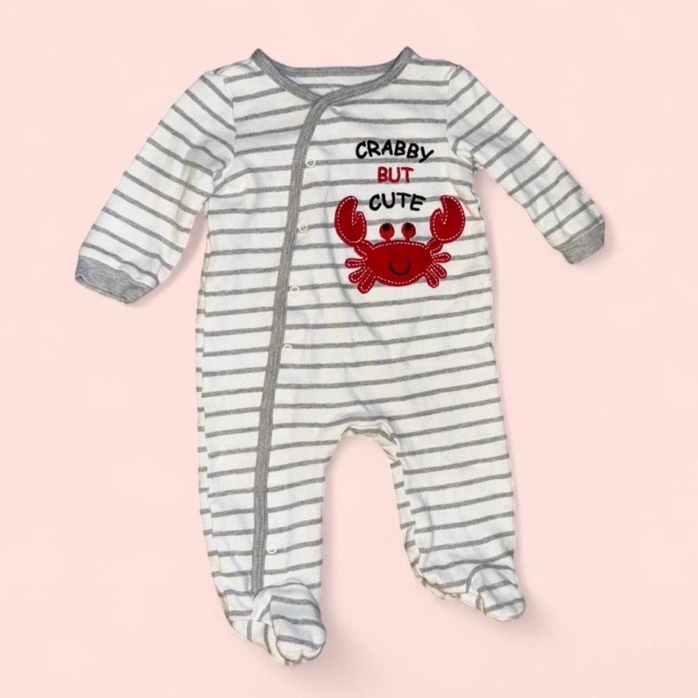 Koala Kids Gray and White Striped Crab Onesie